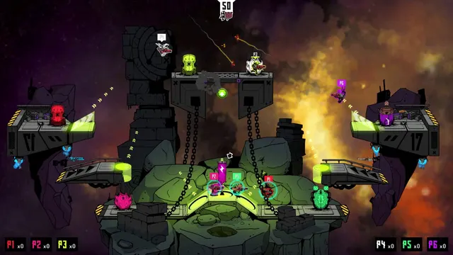 Gameplay on a floating space platform